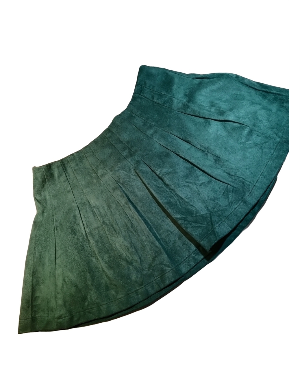 🌿Pleated Green Suede Mini Skirt